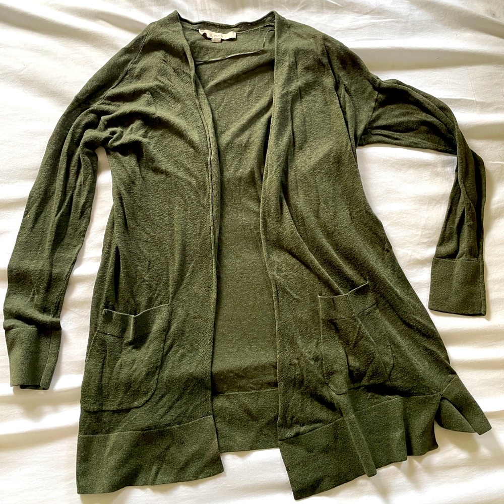 Loft olive green long cardigan